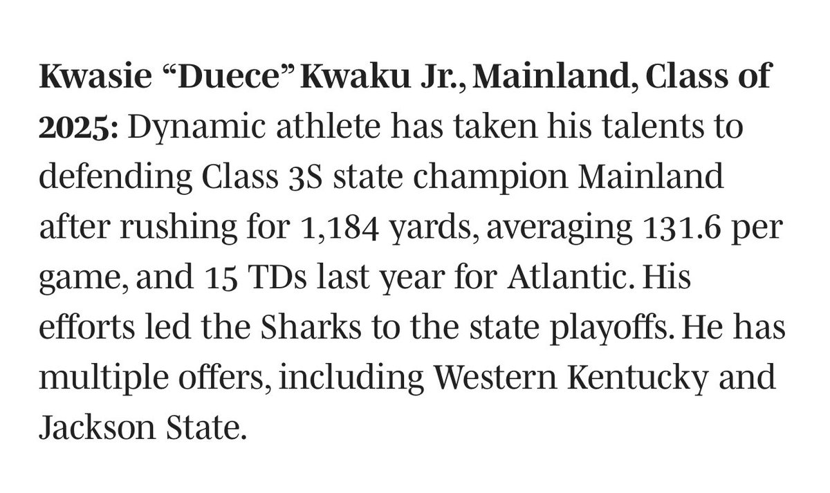 Blessed to be recognized as 1 of the top 20 Running backs in Central Florida!! <a href="/CoachSquatty/">Coach Bell</a> <a href="/TheMainlandHSFB/">Mainland High School Football</a> <a href="/JMarkG1962/">Jeff Gardenour</a> <a href="/COACH386RUSS/">Joshua Russell</a> <a href="/ChrisBoyleDBNJ/">Chris Boyle</a> <a href="/OS_ChrisHays/">Chris Hays</a> <a href="/CenFLAPreps/">Central Florida Preps</a> <a href="/samspiegs/">Sam Spiegelman</a> <a href="/Andrew_Ivins/">Andrew Ivins</a> <a href="/JohnGarcia_Jr/">John Garcia, Jr.</a>