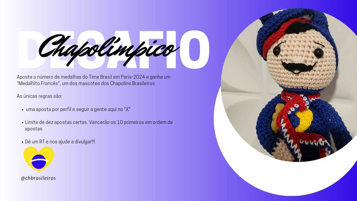 🚨 QUER GANHAR UM DOS NOSSOS MASCOTINHOS?

Muita gente pediu e tá aí! Versão Paris-2024 da nossa brincadeira! 

Vale um dos nossos "medalhitos" franceses dos Jogos de Paris! 

As regras são simples:

1) Aposte em quantas medalhas o Brasil vai ganhar em Paris-2024 (o total)

2)