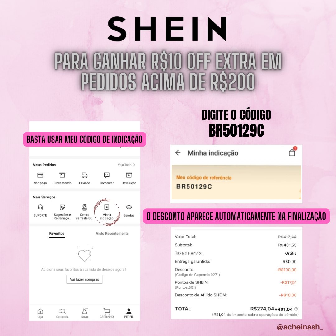 tatalm0's tweet photo. “ai acho a SHEIN muito cara… n acho isso tudo” NÃO SABE COMPRAR! rs

consegui quase 200 reais de desconto e daria p conseguir mais se tivesse mais pontos hihihi

• vai no seu perfil > minha indicação > BR50129C

key: desconto shein, cupom, frete grátis, taxa, bug, taxação https://t.co/N0vwiuHeUo