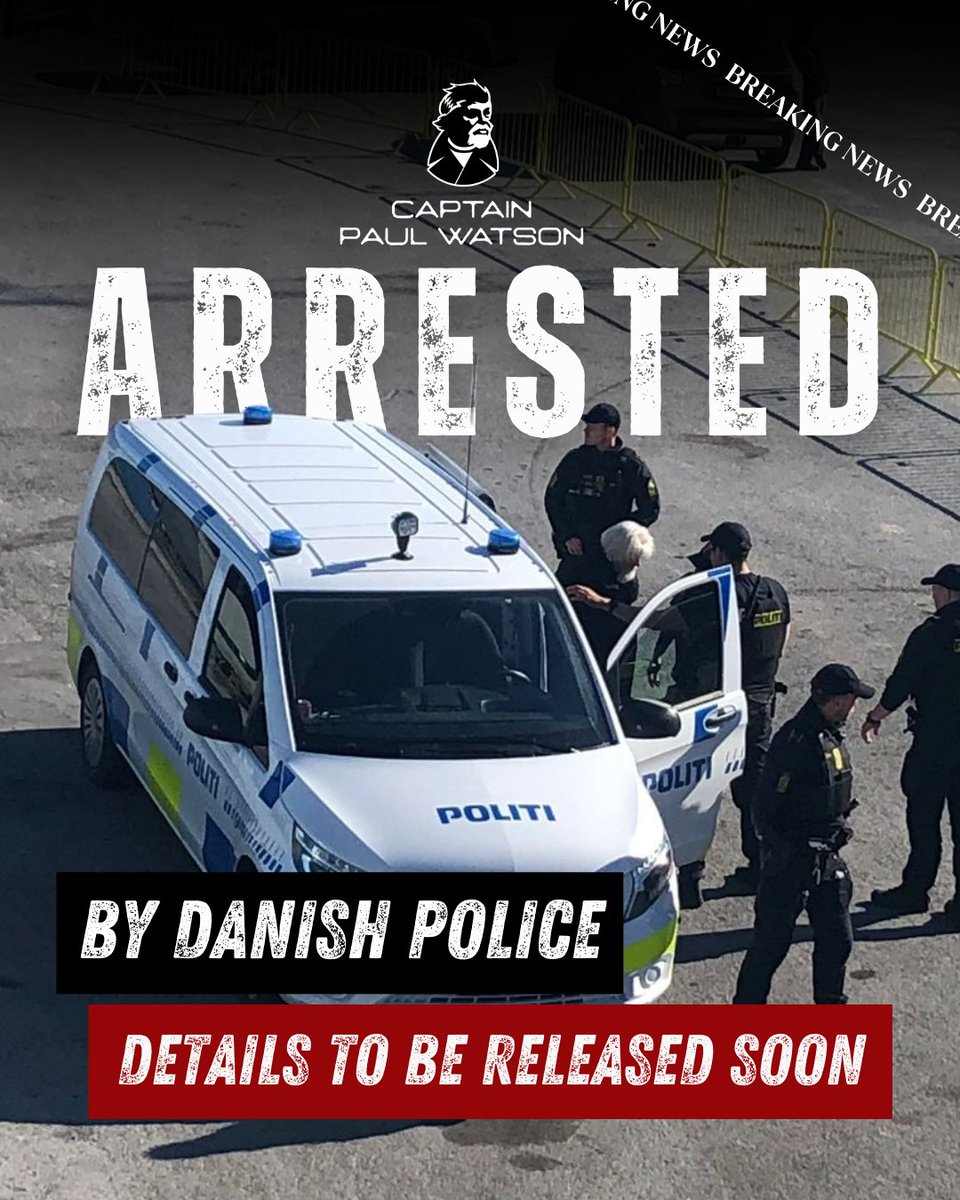 NeptunesPirates's tweet photo. /!\ BREAKING NEWS:
Captain Paul Watson has been arrested in Greenland by Danish police. Initial charges relate to sailing in Faroese waters in 2023 related to last year’s Operation Bloody Fjords, but more details to follow. Stay tuned for updates! https://t.co/jnp8i6bez5