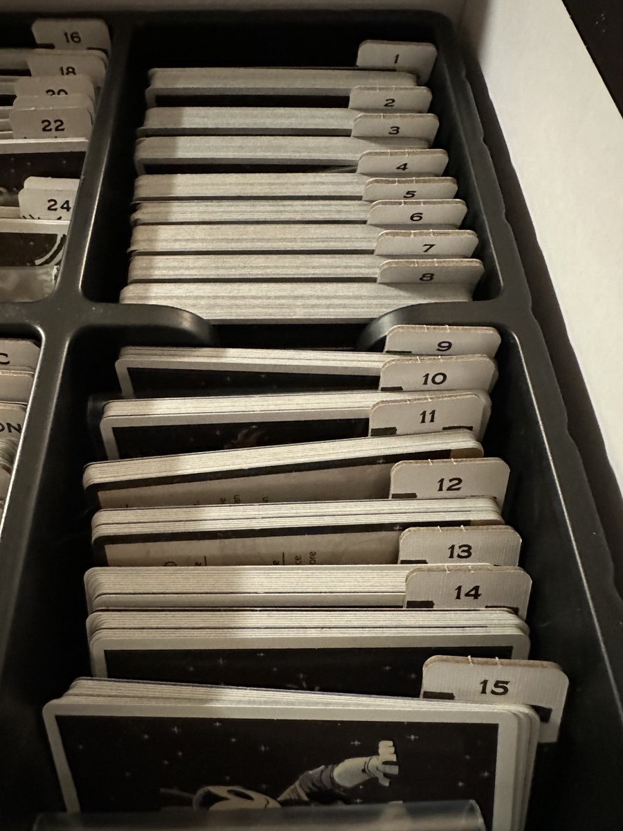 JohnnyDeathHawk's tweet photo. Kasey ⁦@BraininaJar2⁩ insists on a filing method that not once in the history of filing things not confused someone…anyways starting ⁦@LederGames⁩ ARCS campaign…..seriously go to work tomorrow and file everything like this, count the seconds until you’re fired… https://t.co/dvaOlkoAUx