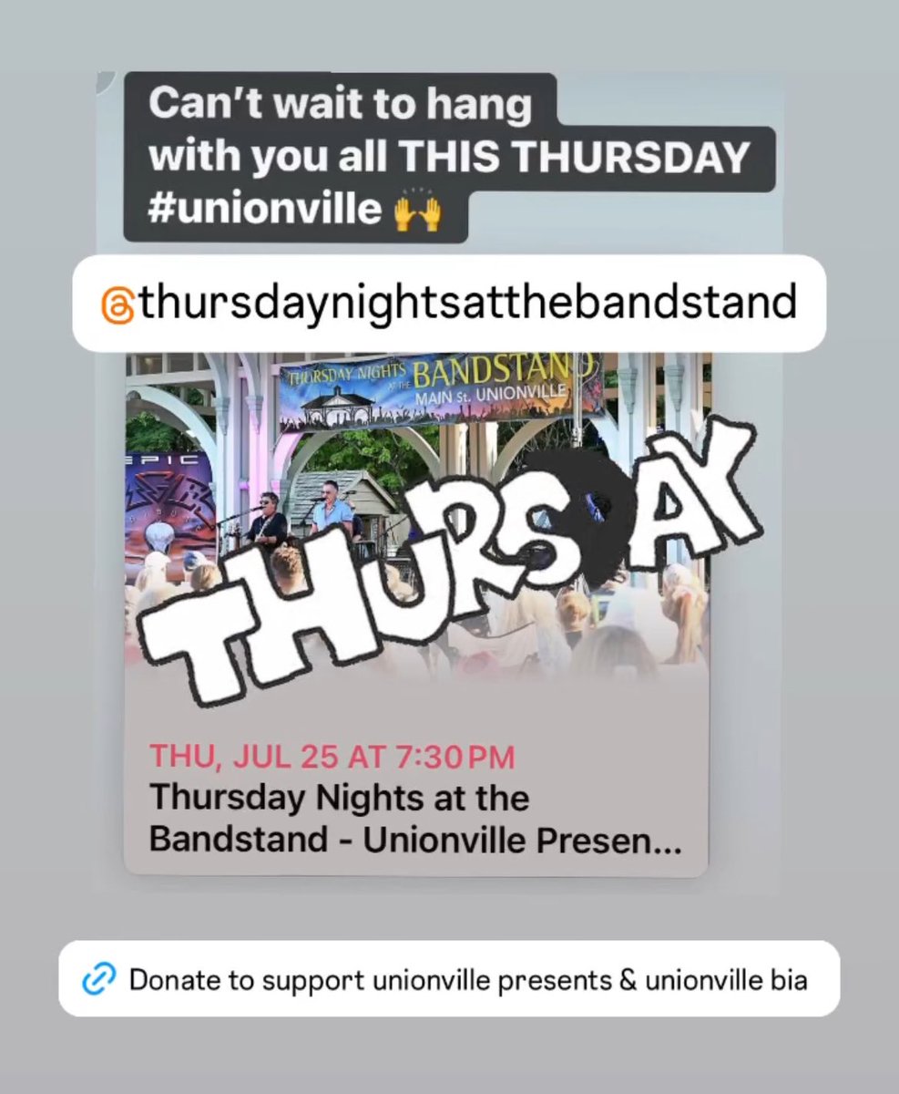 Epic Eagles Tribute (@epiceaglestribu) on Twitter photo THURSDAY NIGHTS AT THE BANDSTAND by <a href="/UPresents/">Unionville Presents</a>
This Thursday! 🙌 #thursdaynightsatthebandstand #mainstreetunionville #unionville THURSDAY NIGHTS AT THE BANDSTAND by <a href="/UPresents/">Unionville Presents</a>
This Thursday! 🙌 #thursdaynightsatthebandstand #mainstreetunionville #unionville
