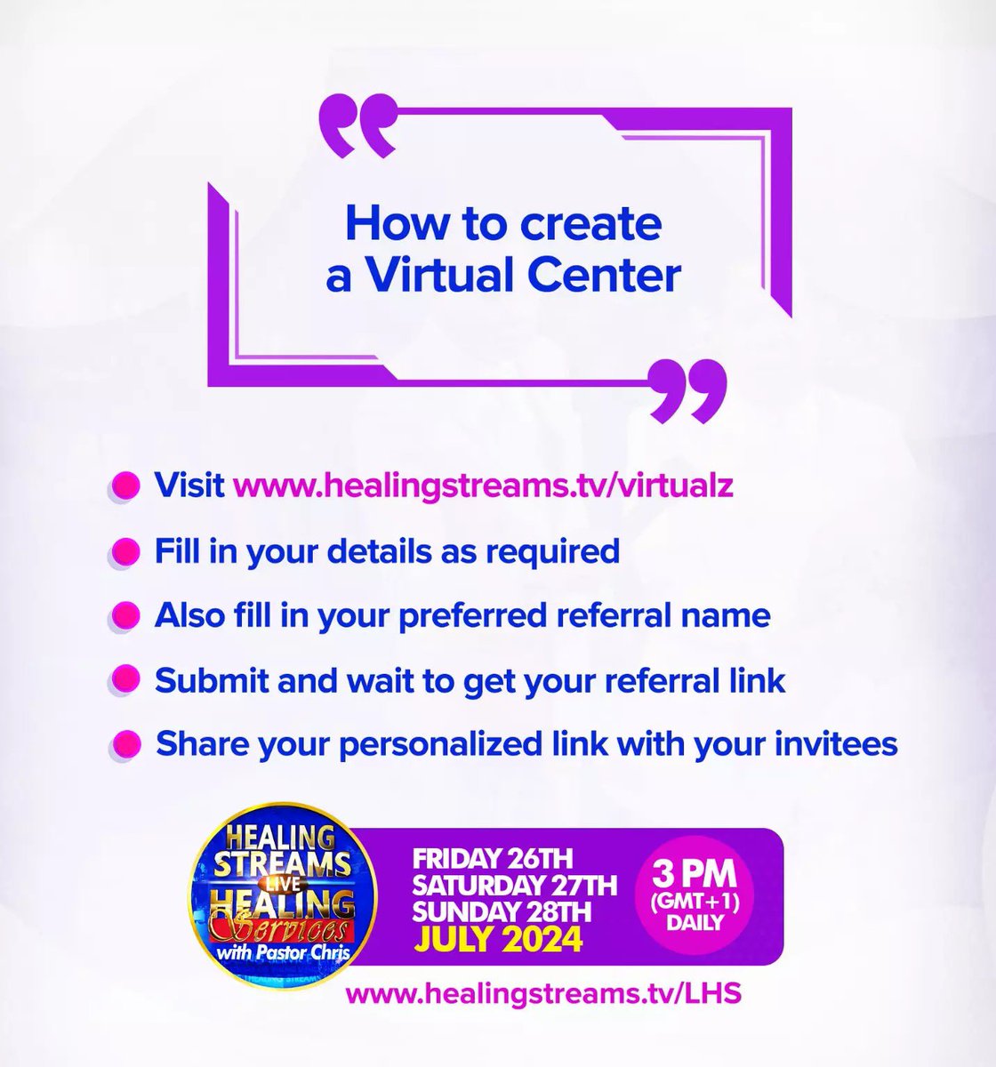 How To Create A Virtual Center For The July Healing Streams Live Healing Services with Pastor Chris.