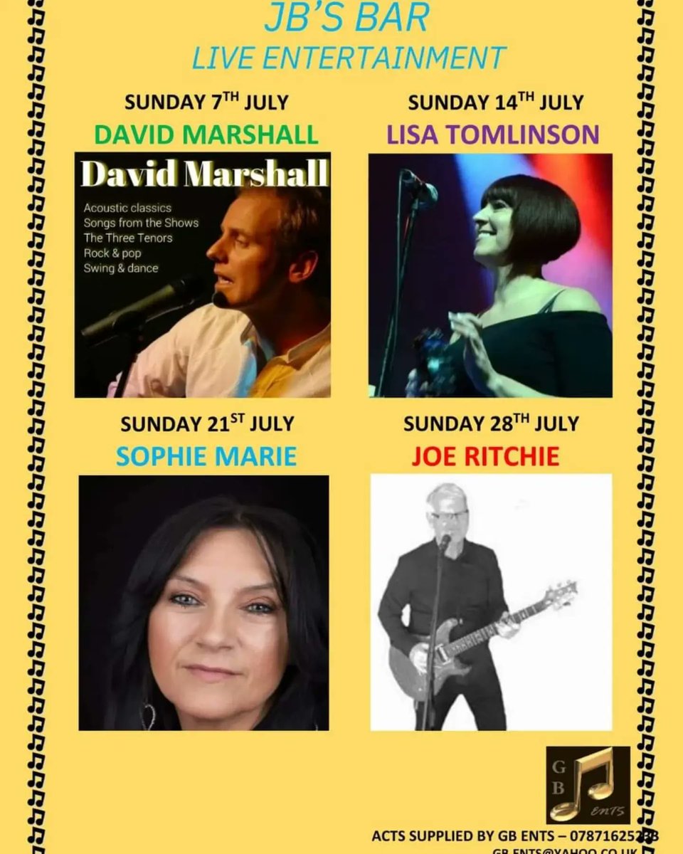 We've got even more live entertainment for you on Sunday!

We've got the fantastic Sophie Marie, live on stage from 7pm.

Come and see what JB's Bar is all about and enjoy the entertainment.

Beer garden now open so why not make a day of it!

Selected bottled beers 2 for £5