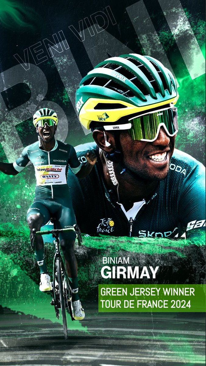 💚 VENI, VIDI, BINI. HISTORY 💚 
Biniam Girmay becomes the first African cyclist to win the Tour de France points classification 🌍 #TDF2024
