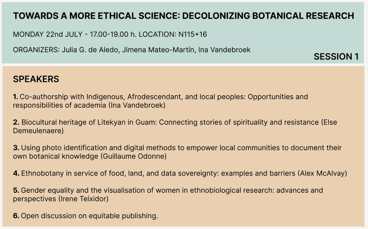 Julia G. de Aledo (@juliagdealedo) on Twitter photo #IBC2024 has already started!🍀🏢🍀
Tomorrow our symposium "Decolonizing botanical research" will take place! Since some changes have occurred in the last days, check out the last version of the talks order and hope to see you there!👀
Organized with: <a href="/jimenamateom/">Jimena Mateo Martín</a> @InaVandebroek #IBC2024 has already started!🍀🏢🍀
Tomorrow our symposium "Decolonizing botanical research" will take place! Since some changes have occurred in the last days, check out the last version of the talks order and hope to see you there!👀
Organized with: <a href="/jimenamateom/">Jimena Mateo Martín</a> @InaVandebroek