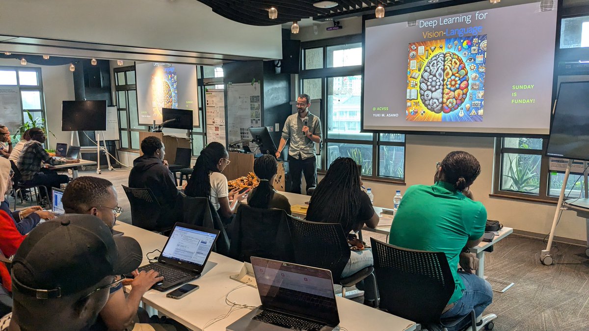 Day 7. "Sunday is fun day", he said. And that's true today; we're thrilled to learn about Vision and Language lectured by Yuki Asano (<a href="/y_m_asano/">Yuki</a>). Yuki unraveled the intricacies of VLMs, MLLMs and how to fine-tune large models for novel tasks and datasets. #ACVSS