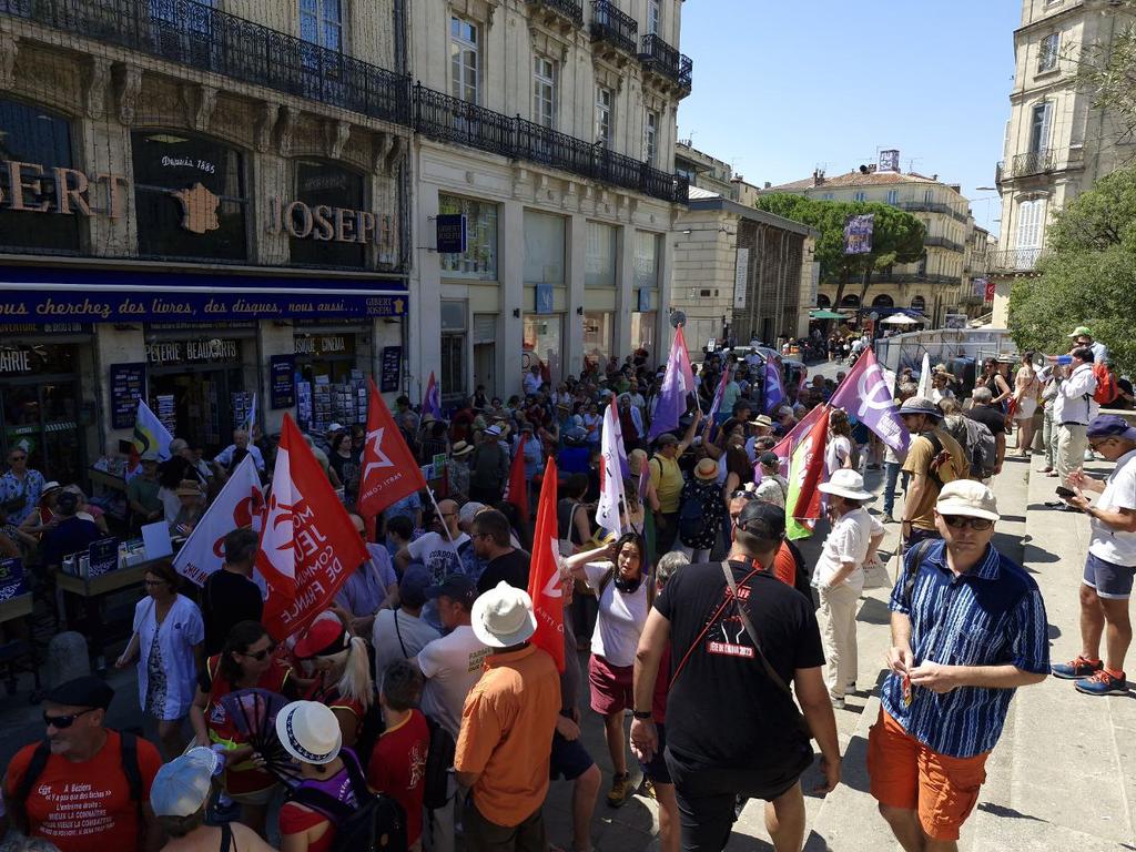 ComiteNFPPic's tweet photo. Le NFP Pic St Loup à répondu présent à l'appel à la mobilisation @CGT34herault et @SNESHerault du 18 juillet dernier pour faire entendre nos revendications et pour défendre la démocratie. https://t.co/S9sMEg4YXI