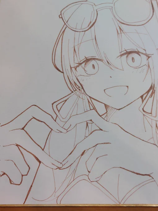 色紙イラスト、なんとなく手も描いてた方が映えるかなと思ってなるべく頑張って描いてるんだけど今日はうまく描けた 