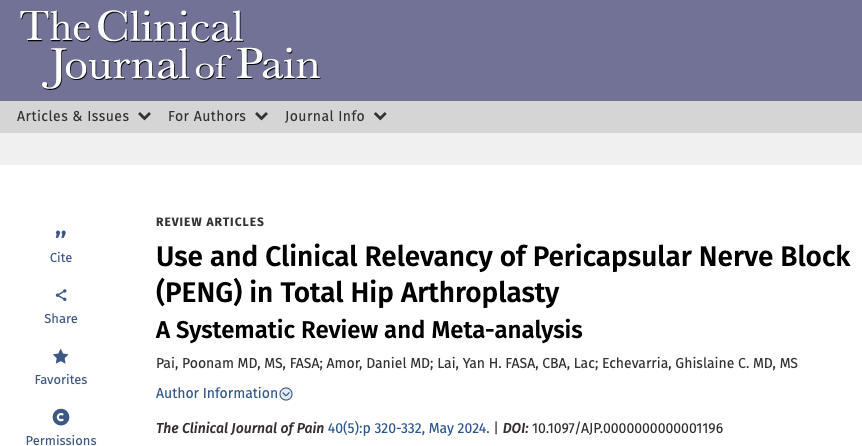 Memorial Sloan Kettering Anesthesia (@msk_anesthesia) on Twitter photo Check out our new article on "Use and Clinical Relevancy of Pericapsular Nerve Block (PENG) in Total Hip Arthroplasty: A Systematic Review and Meta-analysis"
pubmed.ncbi.nlm.nih.gov/38268183/#:~:t…. Check out our new article on "Use and Clinical Relevancy of Pericapsular Nerve Block (PENG) in Total Hip Arthroplasty: A Systematic Review and Meta-analysis"
pubmed.ncbi.nlm.nih.gov/38268183/#:~:t….
