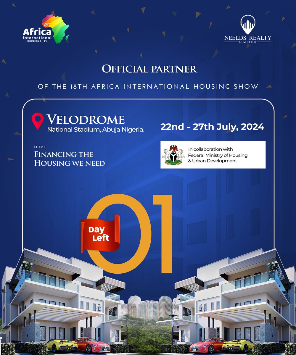 NeeldsRealty's tweet photo. We’re just 1 day away from the #aihs and we are super excited.

#neeldsrealty #financingthefuture #abuja #nigeria #westafrica #africa https://t.co/ut2oF0W7kp