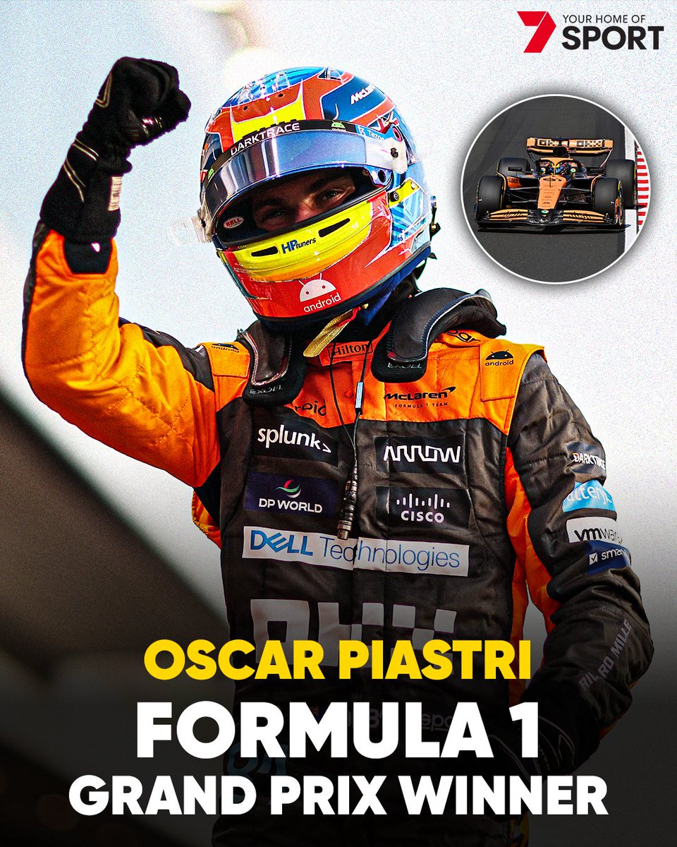 7Sport's tweet photo. 🇦🇺 Oscar Piastri becomes the fifth Australian to win a Formula 1 Grand Prix! 🏆 https://t.co/z7EwnN2jRB
