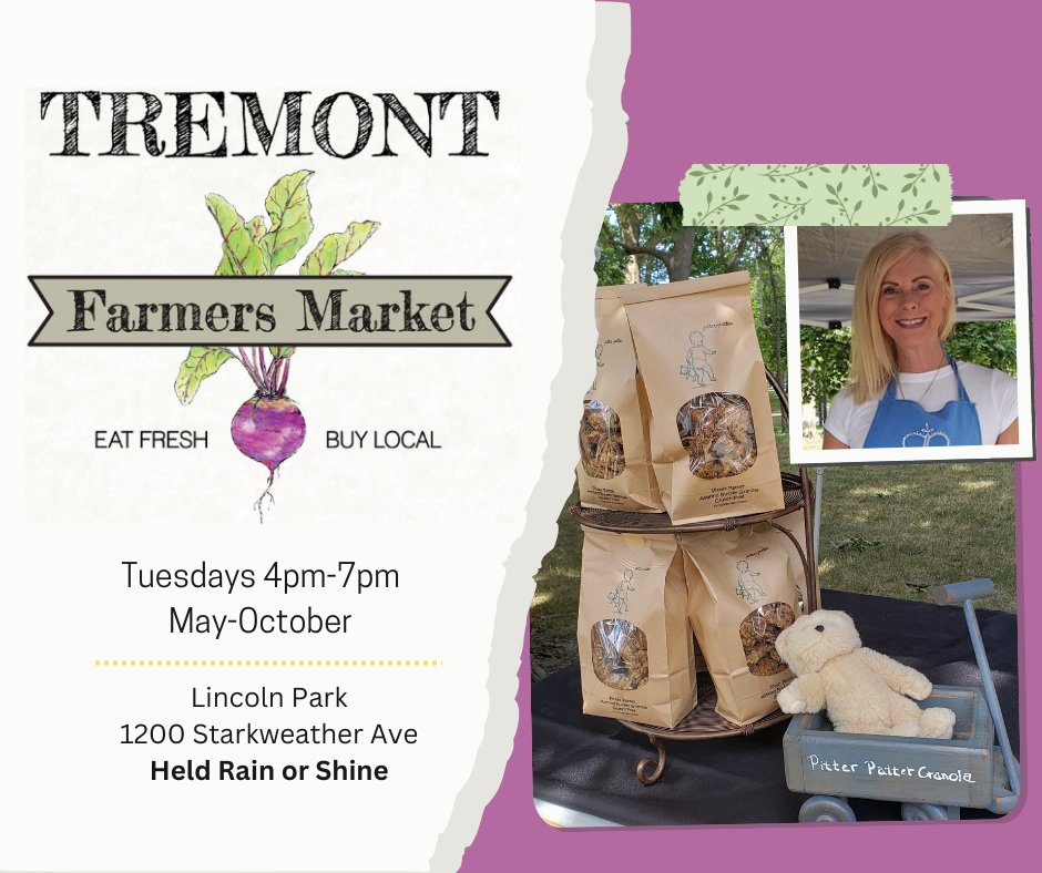 Join us later today from 4-7 pm at the Tremont Farmers' Market, hosted by <a href="/TremontWest/">Tremont West (TWDC)</a> and check out the high quality granola offered by Pitter Patter Granola! Its 100% gluten free, 90% organic, and has no seed oils.