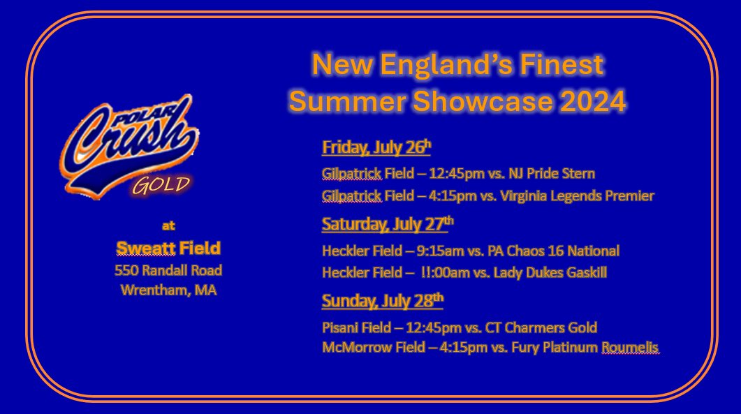 Ciara Flaherty 2025 (@cflaherty29) on Twitter photo Our last showcase of the Summer is next weekend. Come see us!
‼️This is our updated schedule‼️ <a href="/PolarCrush/">Polar Crush Softball</a> Our last showcase of the Summer is next weekend. Come see us!
‼️This is our updated schedule‼️ <a href="/PolarCrush/">Polar Crush Softball</a>