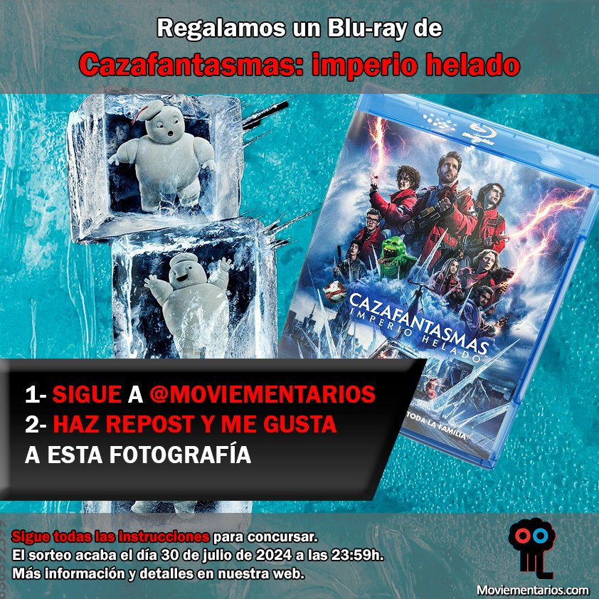 moviementarios's tweet photo. Queremos refrescaros el verano con un Blu-ray de #Cazafantasmas imperio helado.

Para participar:
➡️ Sigue a @Moviementarios
🔃 Haz Repost y ♥️ me gusta a la fotografía

Bases e info en nuestra web.
#sorteo #concurso #sorteos #gratis #free #movie #pelis #Ghostbusters https://t.co/PUdxV4MZzE