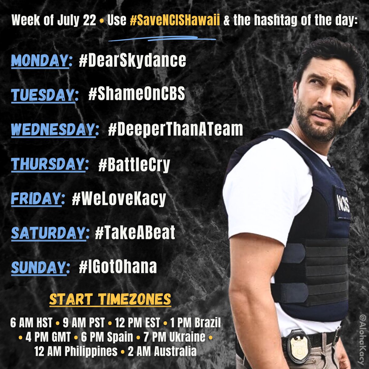 alohakacy's tweet photo. New hashtags/talking points for the week of July 22! Pass it on! 🤙🏽

#SaveNCISHawaii https://t.co/xJoS6Lizr2