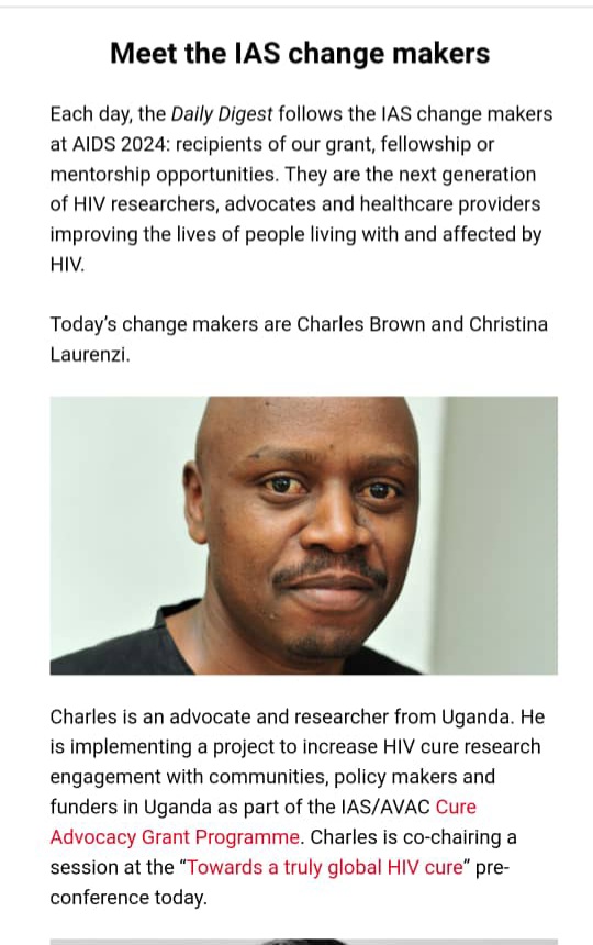 preventivecare4's tweet image. In other news! Our ED @CBUganda1 is featuring in the news @iasociety news about the HIV cure research project.
@HIVpxresearch