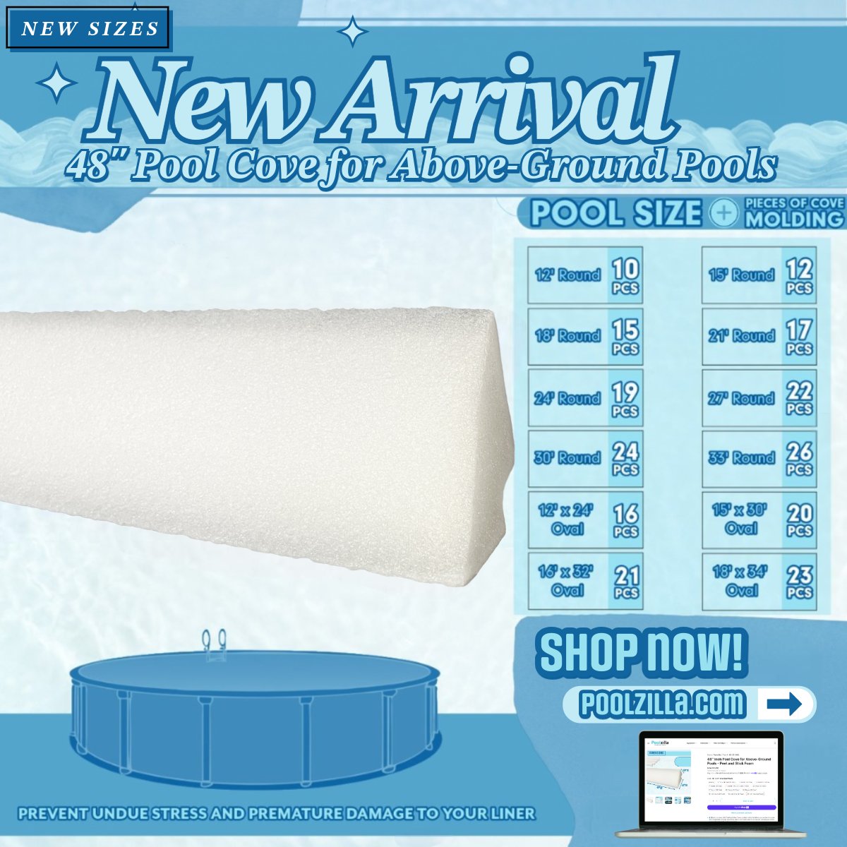 poolzilla_us's tweet image. ✨ NEW SIZES AVAILABLE! 🏊‍♂️✨

💧 For Above-Ground Swimming Pools!
💧 Peel &amp;amp; Stick Application.
💧 Protects your Pool Liner!
💧 48''-IN Length. [1.75" W x 4.5" H]

✅ | Shop --&amp;gt; poolzilla.com/cove

#poolcove #abovegroundpool #poolinstall #poolsupplies #poolstore #poolbuilding