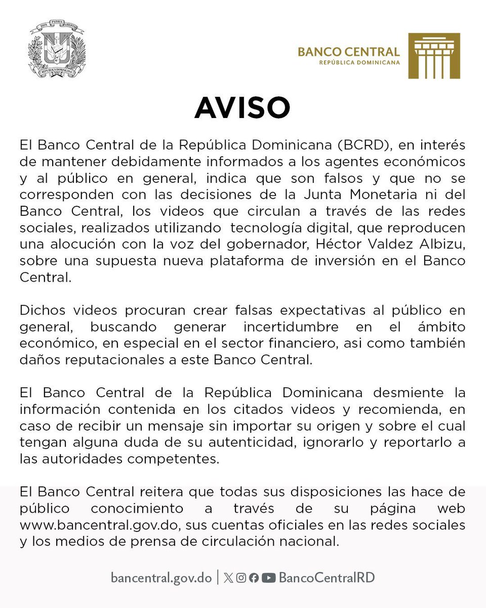 #AvisoBCRD