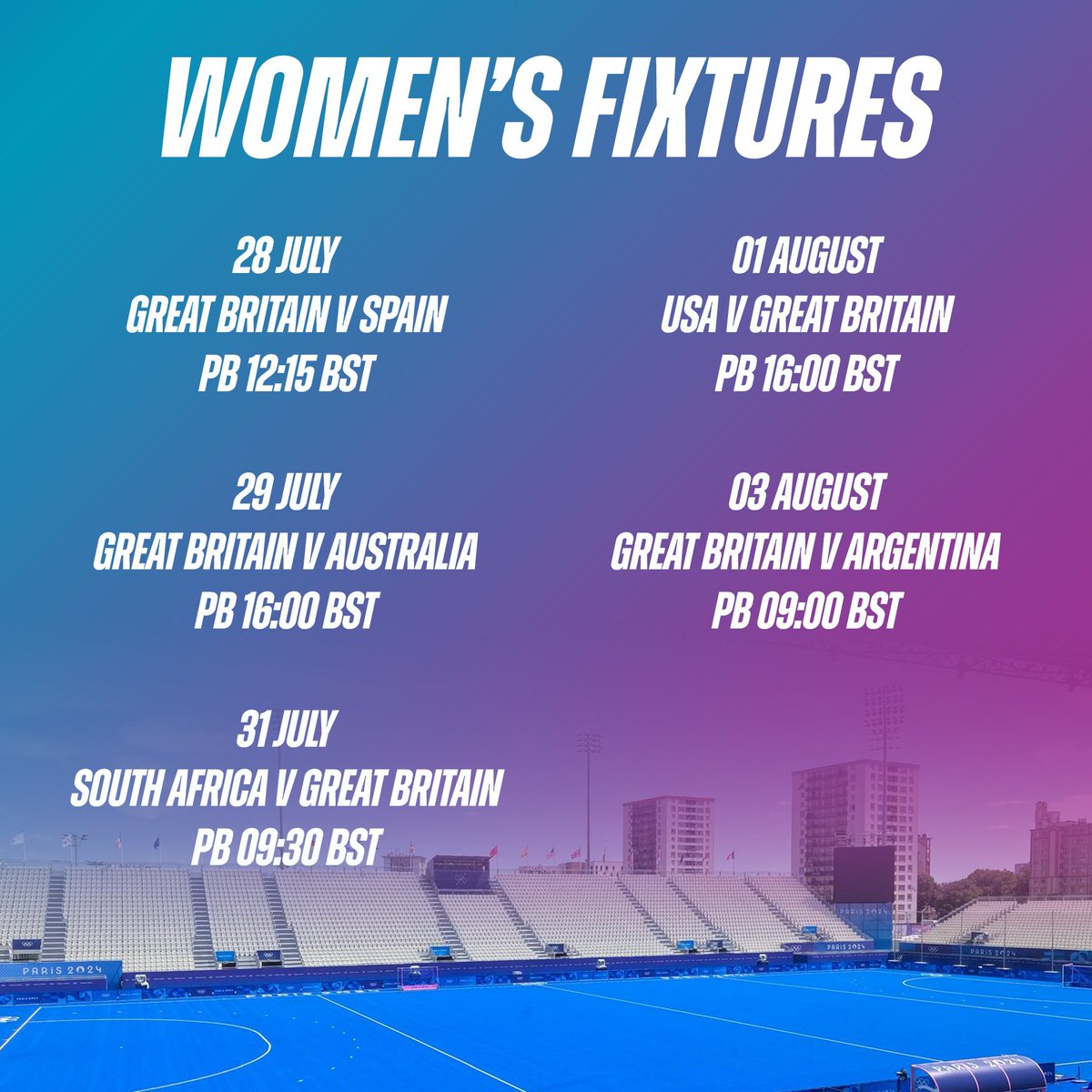 It’s nearly time 📅

One week to go until the women start their #Paris2024 campaign!

The women’s first match is on Sun 28th 12:15pm BST