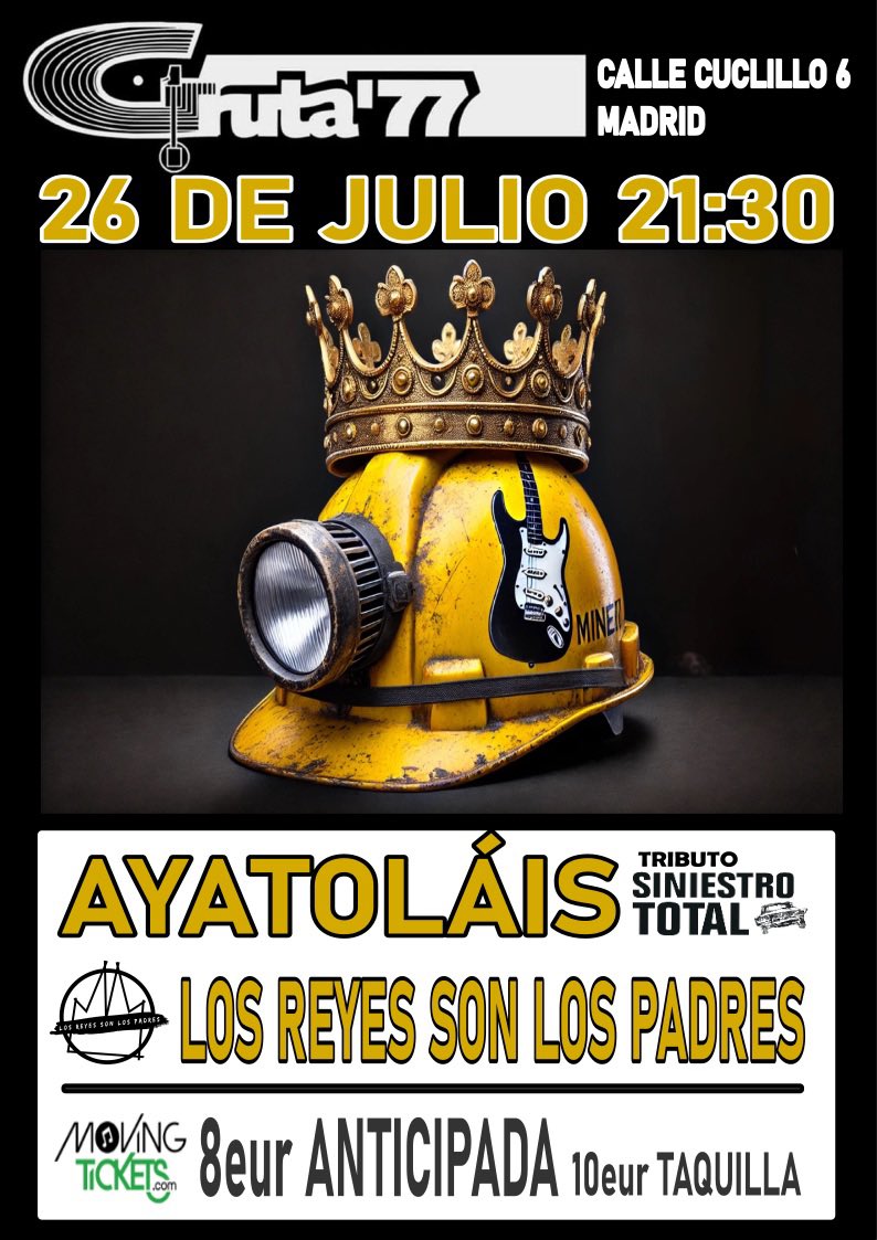 ayatolais's tweet photo. Viernes 26 de Julio en @gruta77madrid versiones fresquitas de Siniestro Total, según termine el concierto tomamos vacaciones y ya no nos vemos hasta septiembre, así que lo daremos todo. Anticipada en @movingtickets https://t.co/xKF8zRJc0h