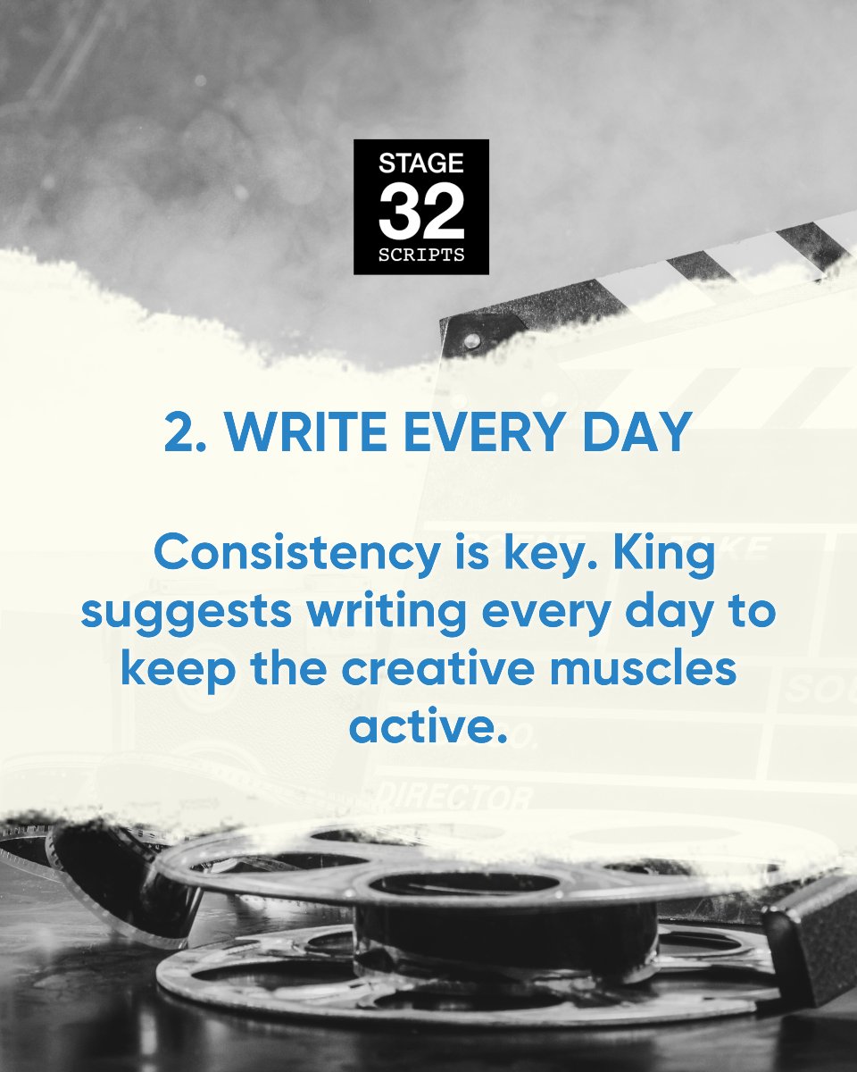 Stage32Scripts's tweet image. Writers! Here are 3 tips from the legendary Stephen King that may assist you in your writing process ✍️ 

#stephenking #writers #writertips #it