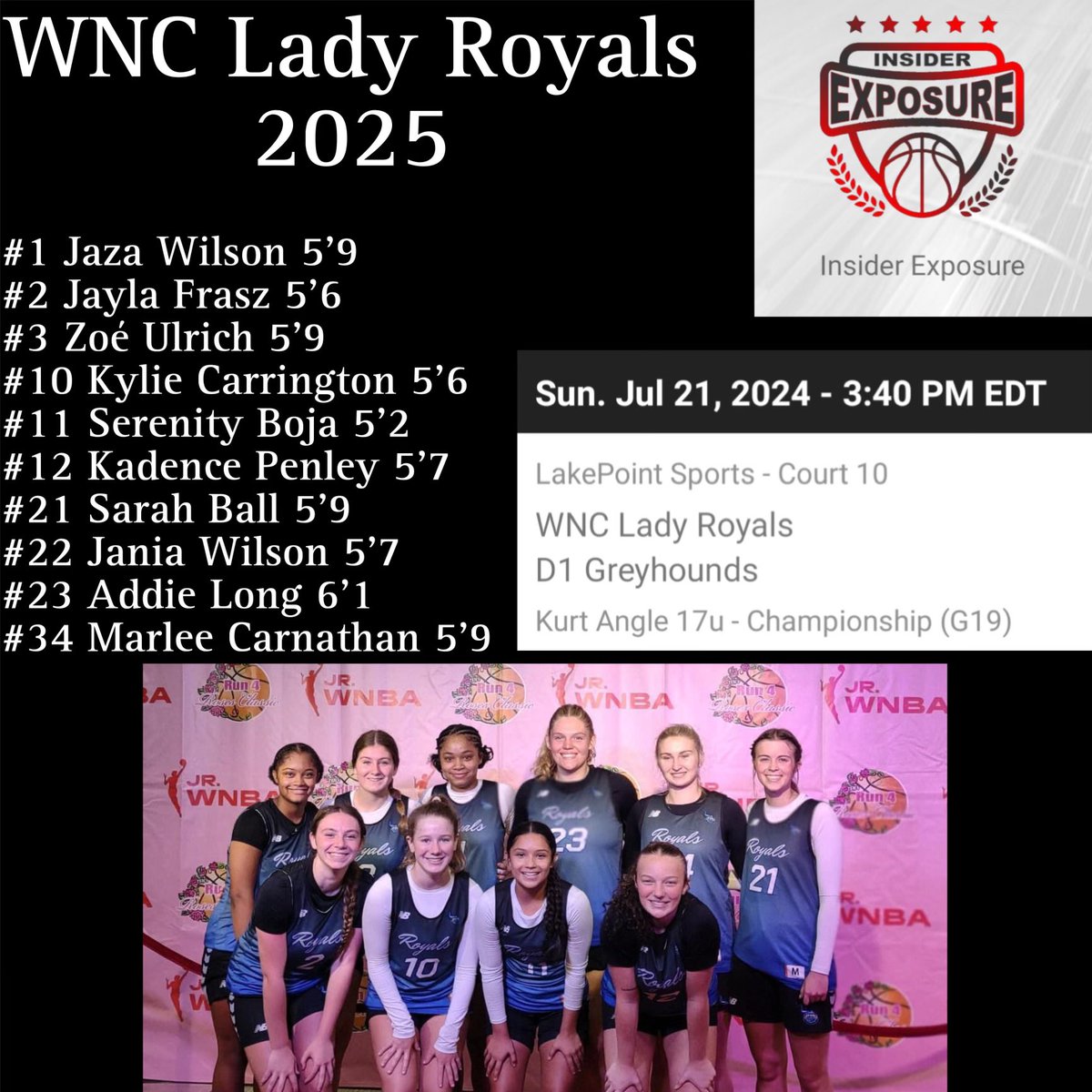 LadyRoyals2025 (@ladyroyals2025) on Twitter photo Game day
3:40 PM on court 10
<a href="/InsiderExposure/">InsiderExposure</a> <a href="/_BlakeDerrick/">Blake Derrick</a> <a href="/LadyRoyals2/">Lady Royals</a> <a href="/PGH_NC/">Prep Girls Hoops North Carolina</a> Game day
3:40 PM on court 10
<a href="/InsiderExposure/">InsiderExposure</a> <a href="/_BlakeDerrick/">Blake Derrick</a> <a href="/LadyRoyals2/">Lady Royals</a> <a href="/PGH_NC/">Prep Girls Hoops North Carolina</a>