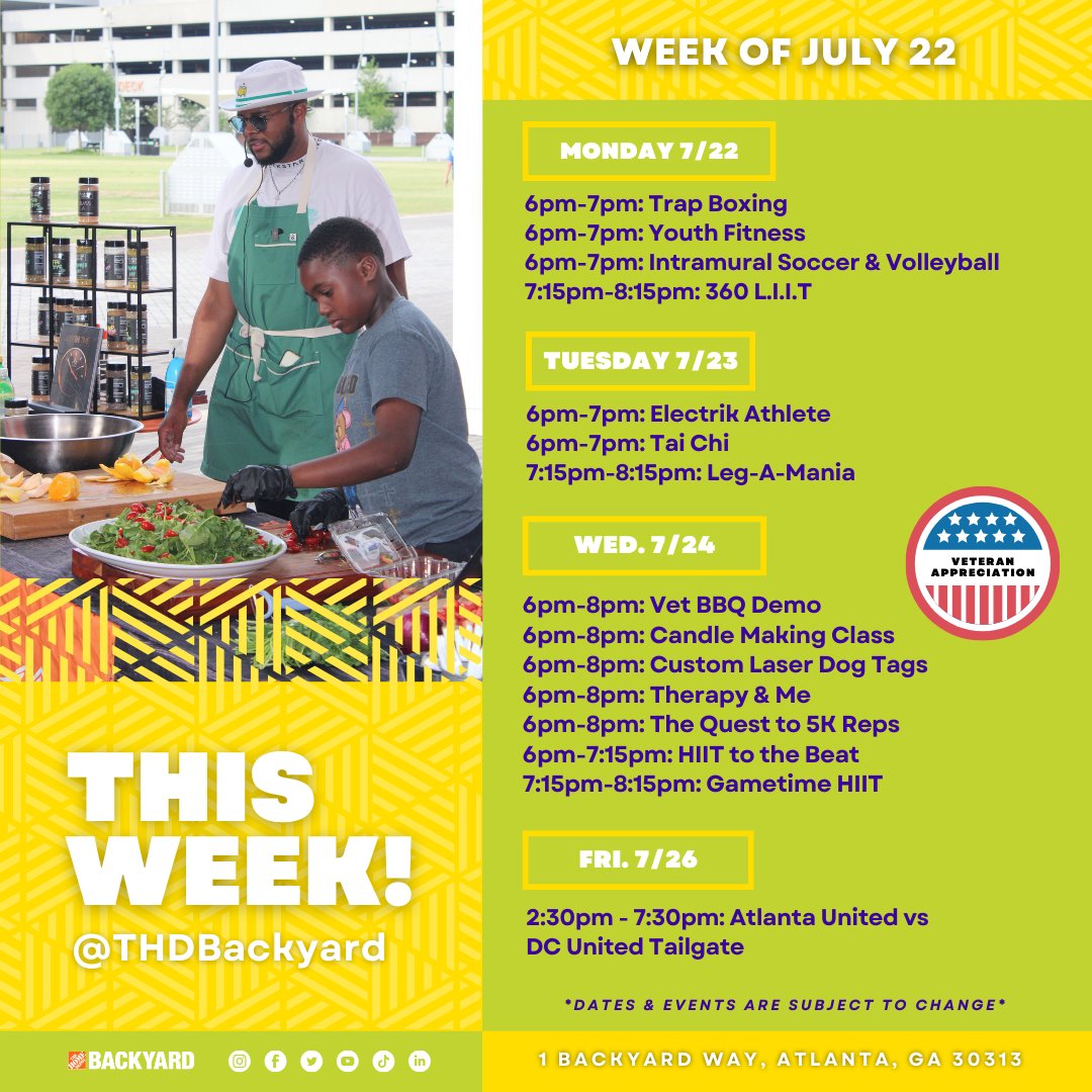thdbackyard's tweet image. THIS WEEK @ The #BestBackyard! Join us for FREE Programming on MONDAY, TUESDAY, and WEDNESDAY! 🙌 Please note a few updated class times. Sign up: bit.ly/3EZA6HZ