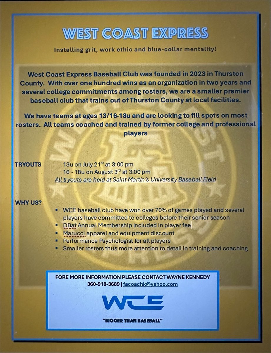 Just a reminder…13U tryouts today starting at 3pm!!!  #RideTheTrain