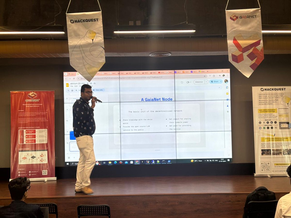 BharatGupta9892's tweet photo. Its been great to share the stage with @TansDeva @narayananratish  on "Build your own open source  LLM with @Gaianet_AI"

Special thanks to @HackQuest_ team for organizing and overall support.

#AIML #OpenSource #OpenAI #LLM #MeetUp #web3AI https://t.co/rC59yOw5ba