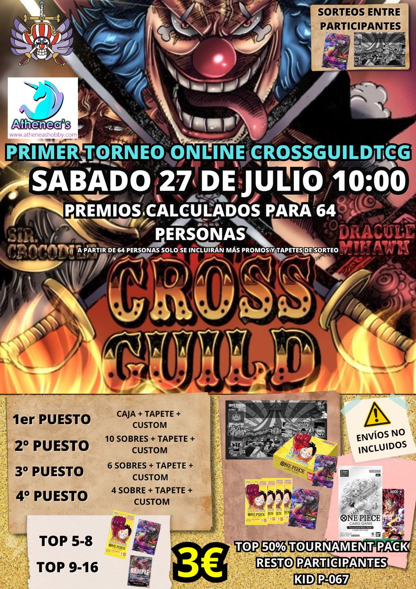 Primer torneo online win a box de Cross Guild TCG junto con la gente de Athena´s Hobby con 128 plazas y muchos premios en juego atheneashobby.com/one-piece/1165…