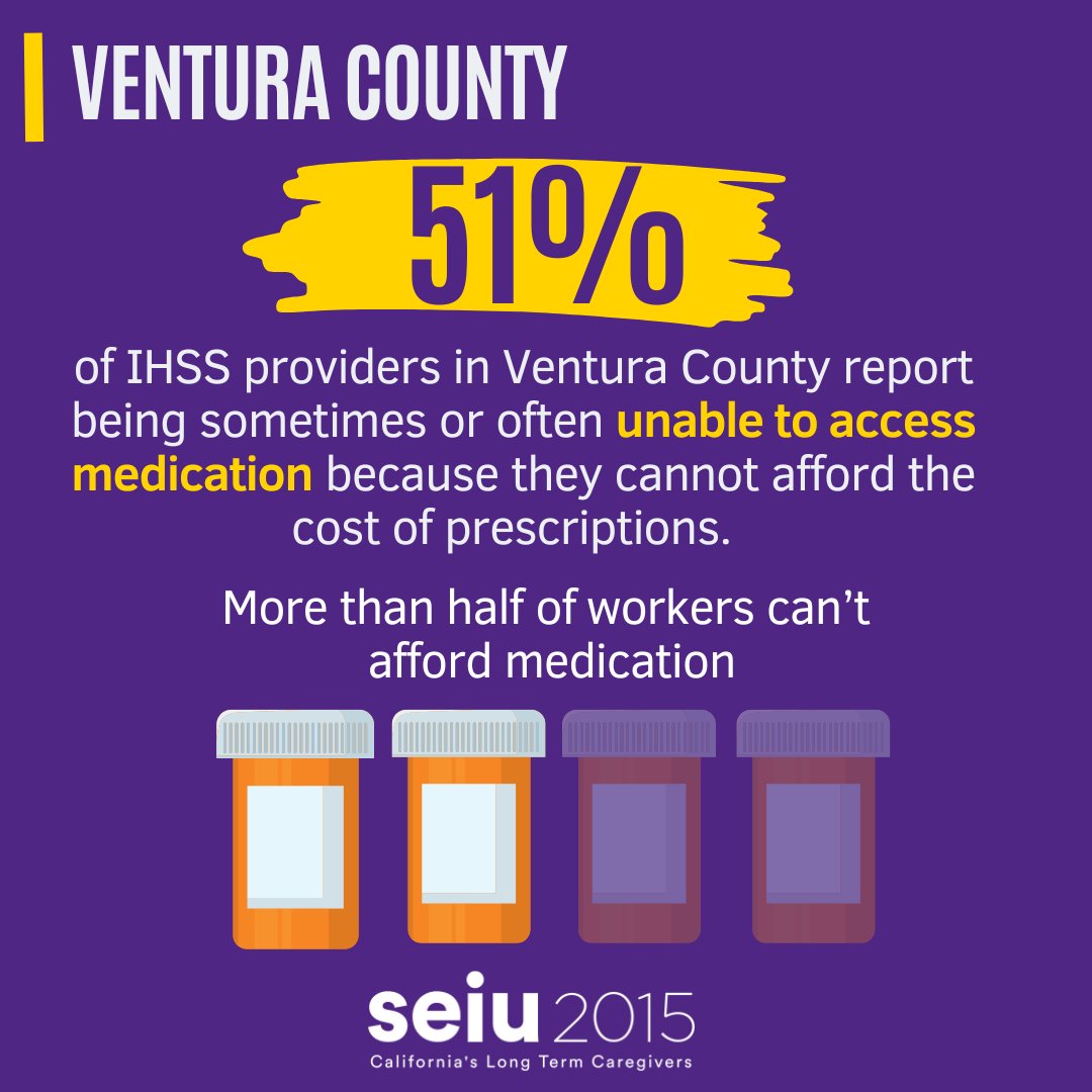 SEIU2015's tweet image. Ventura County caregivers  deserve better healthcare. Many face challenges affording the cost of prescriptions for medications, including doctor visits— Let's make caregiver jobs ‘good jobs’ with livable wages and healthcare. #PutCareFirst! 💜
