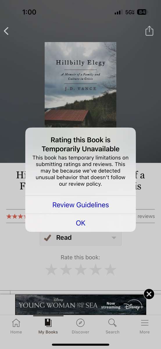 GoodReads has shut down reviews of @JDVance1 memoir Hillybilly Elegy