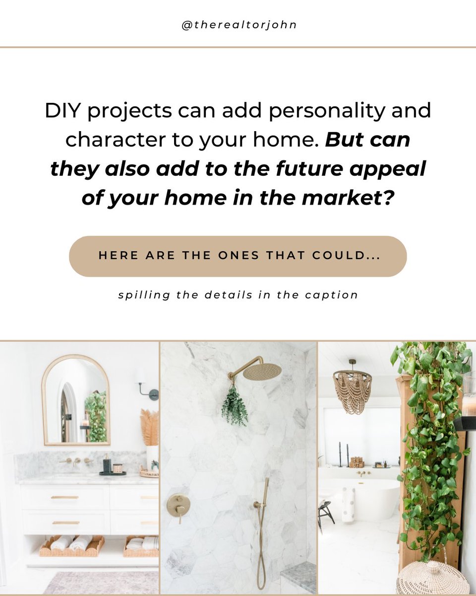 TheRealtorJohn_'s tweet image. 🏡 Refresh your space with DIY projects that add value:

🎨 Fresh Coat of Paint
🔲 Kitchen Backsplash
🛠️ Update Flooring
💡 Replace Light Fixtures
🗄️ Add Storage
🚪 Update Hardware

Boost your home&apos;s appeal and potential resale value with these weekend projects!

#diyhomeprojects