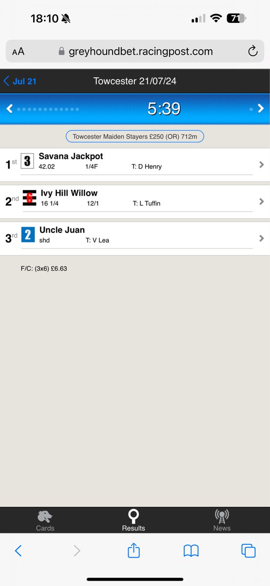 Oi oi Savana Jackpot new Towcester 712m Track Record lowered to 42.02…just the 16 1/4L winning margin..