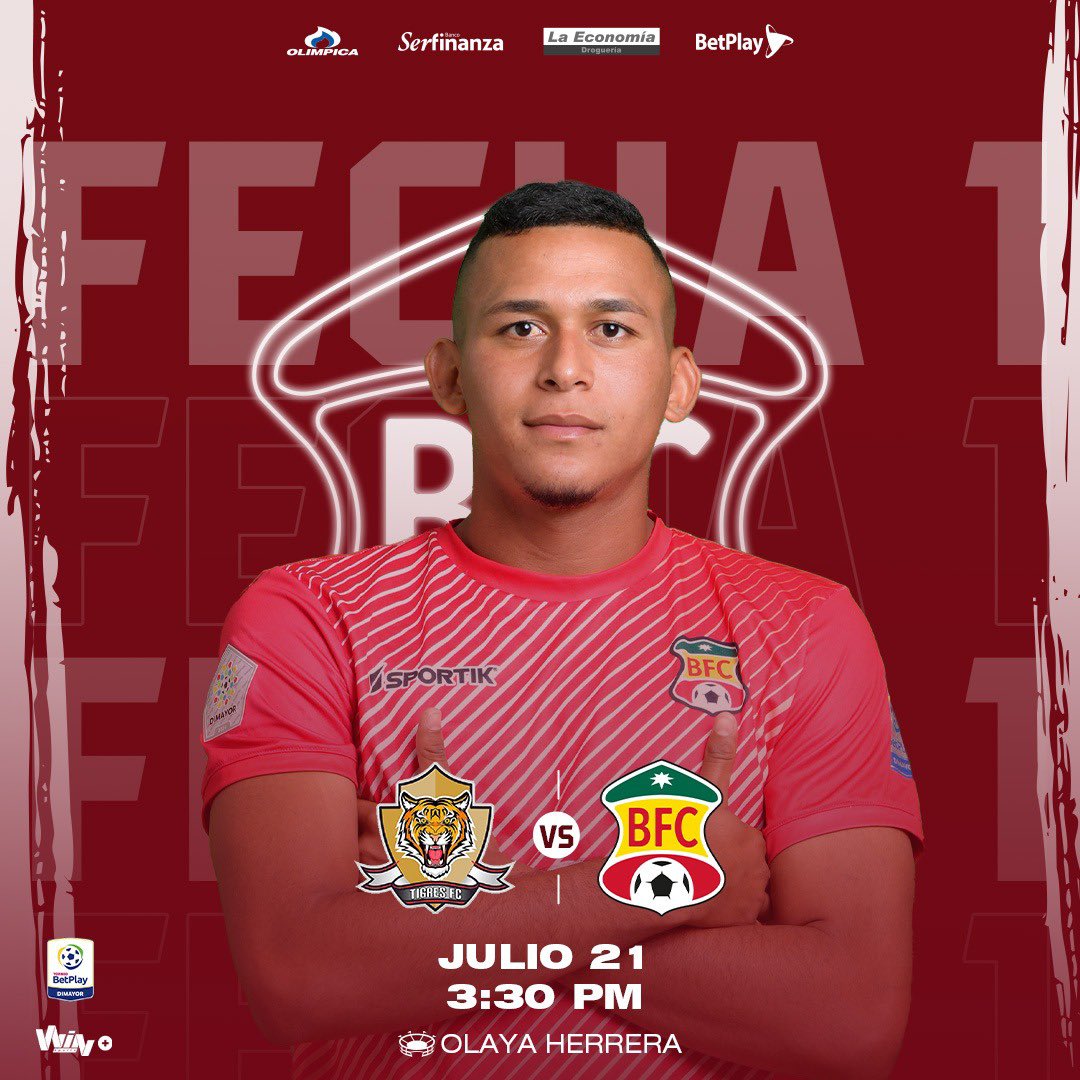 BarranquillaFC's tweet photo. VUELVE EL TORNEO ⚽️ 👉🏼 FECHA 1️⃣ #torneobetplaydimayor 

📅 21 de julio
🆚 @TigresCol 
🏟 Estadio Olaya Herrera
⌚3:30 P.M.

#VamosBFC https://t.co/OHzLsVD1w8