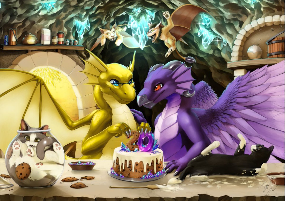 Happy 20th Anniversary to @Starallon and his partner! Thanks so much for commissioning me, this painting was HUGE and so much fun!