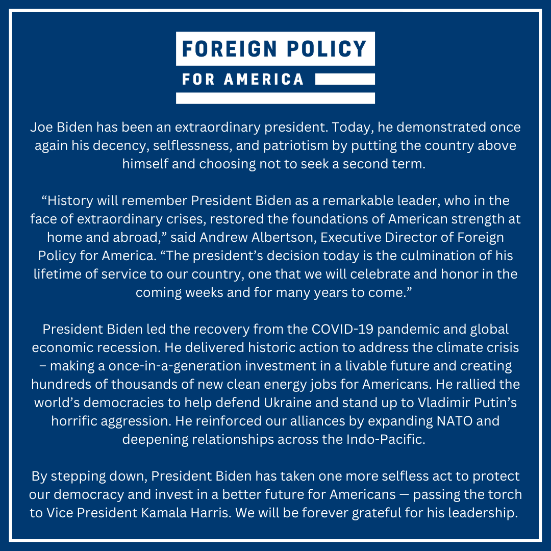 FP4America's tweet photo. .@JoeBiden has been an extraordinary president. 

Today, he demonstrated once again his decency, selflessness, and patriotism by putting the country above himself and choosing not to seek a second term. https://t.co/CsksCP3Olv