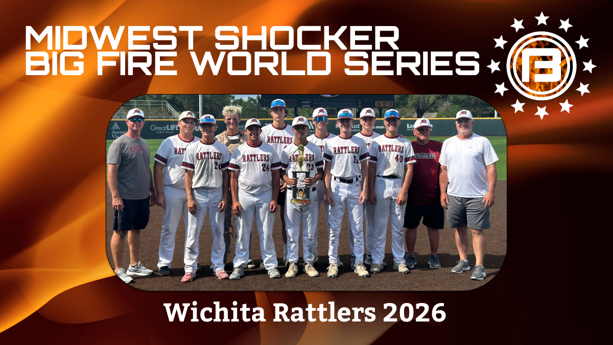 🔥 Midwest Shocker Big Fire World Series 🔥
🏆 2026 Champions 🏆

Final:

Wichita Rattlers 2026 - 3
2026 Wichita Falcons Boone - 0

PoG: Eli Keiter #17 2026 | Wichita Rattlers 2026
7 IP, 6 H, 0 R, 0 ER, 2 BB, 6 K

#bigfire