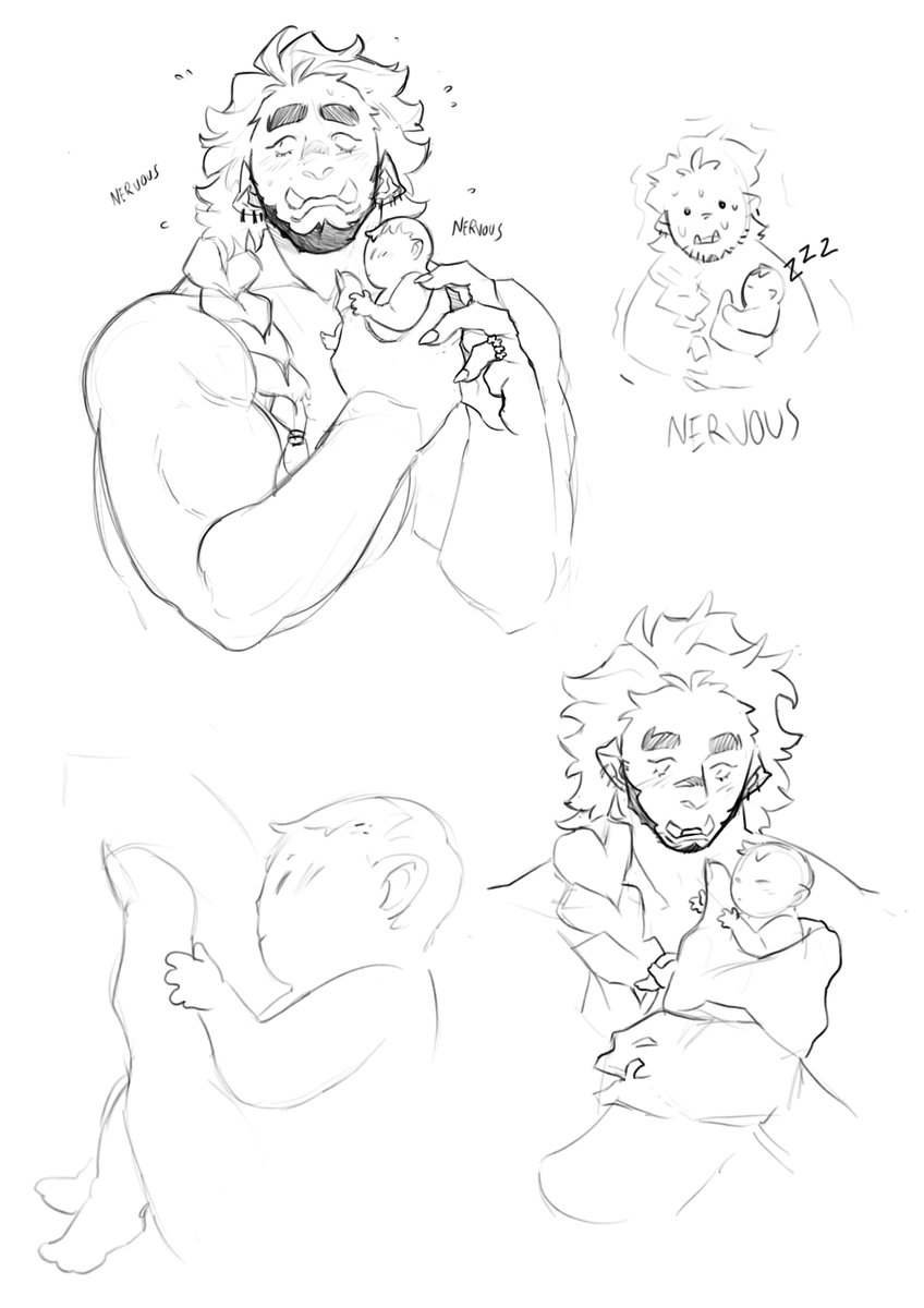 quick sketches of a dande and the baby hes taking care of since last session #dnd 😭
