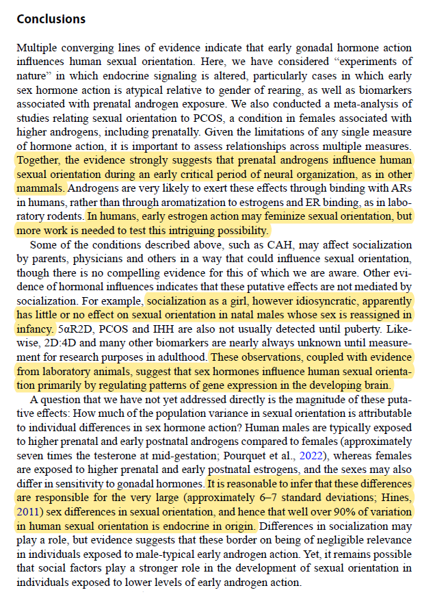 Sexual orientation is shaped largely by prenatal hormones. doi.org/10.1007/s40750…