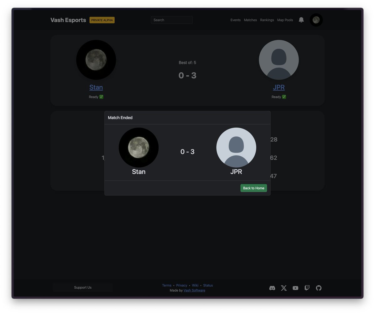 vashesports's tweet image. You can now play quick matches with your friends!

Included in the box:
- Rolling 1-100 for first pick
- Picking map UI
- auto osu! lobby creation, inviting and managing

More features are coming in the next days, such as:
- Solo queueing
- Team vs
- Tournaments
- Auto livestream