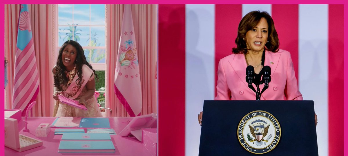 One year ago today, the <a href="/Barbie/">Barbie</a> movie was released casting @IssaRae as president. Today, <a href="/KamalaHarris/">Kamala Harris</a> announced she is running for president. #historyinthemaking 🩷🩷 #PresidentialElection2024