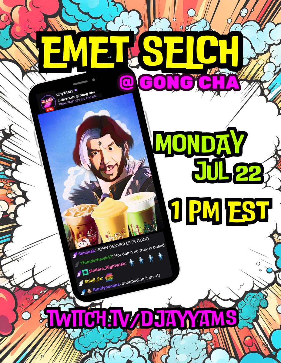 djayYAMS's tweet image. Hey @FF_XIV_EN &amp;amp; @GongChaTea family!

🎥 IRL stream TOMORROW at 1pm EST!

YAMet-Selch goes to Gong Cha to try the NEW FFXIV flavors and get a FLYING PIG mount! 🐷✨

🚀 Don't miss out! ➡️ Twitch: djayYAMS

#FFXIV #GongCha #IRLstream #Twitch