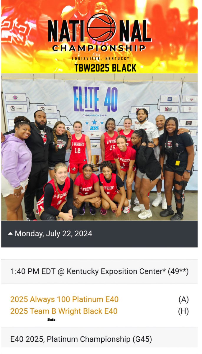 kmfshikuku's tweet photo. On to the championship!!!! @TBWexposure  2025 Black is truly playing with heart! Undefeated going into tomorrow's game. Let's keep the momentum, ladies!!!! @CoachZo901 @GoLadyDragons @shikuku_hilary @731CoachK901 https://t.co/Vf8B2lscSn