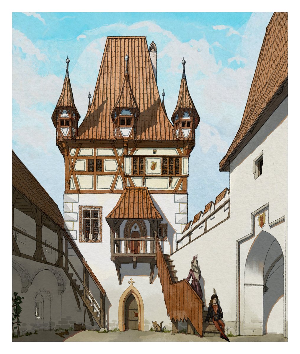 Made a new drawing!
Very late gothic german castle courtyard.
Drawing was made with #Procreate