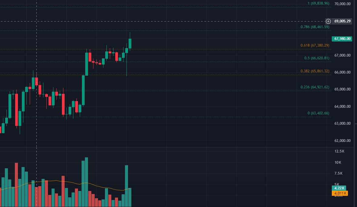 #自然交易理论 #bitcoin 刺激吗？即使在这样的极端行情中，fib回撤依然保持着很精准的有效性。