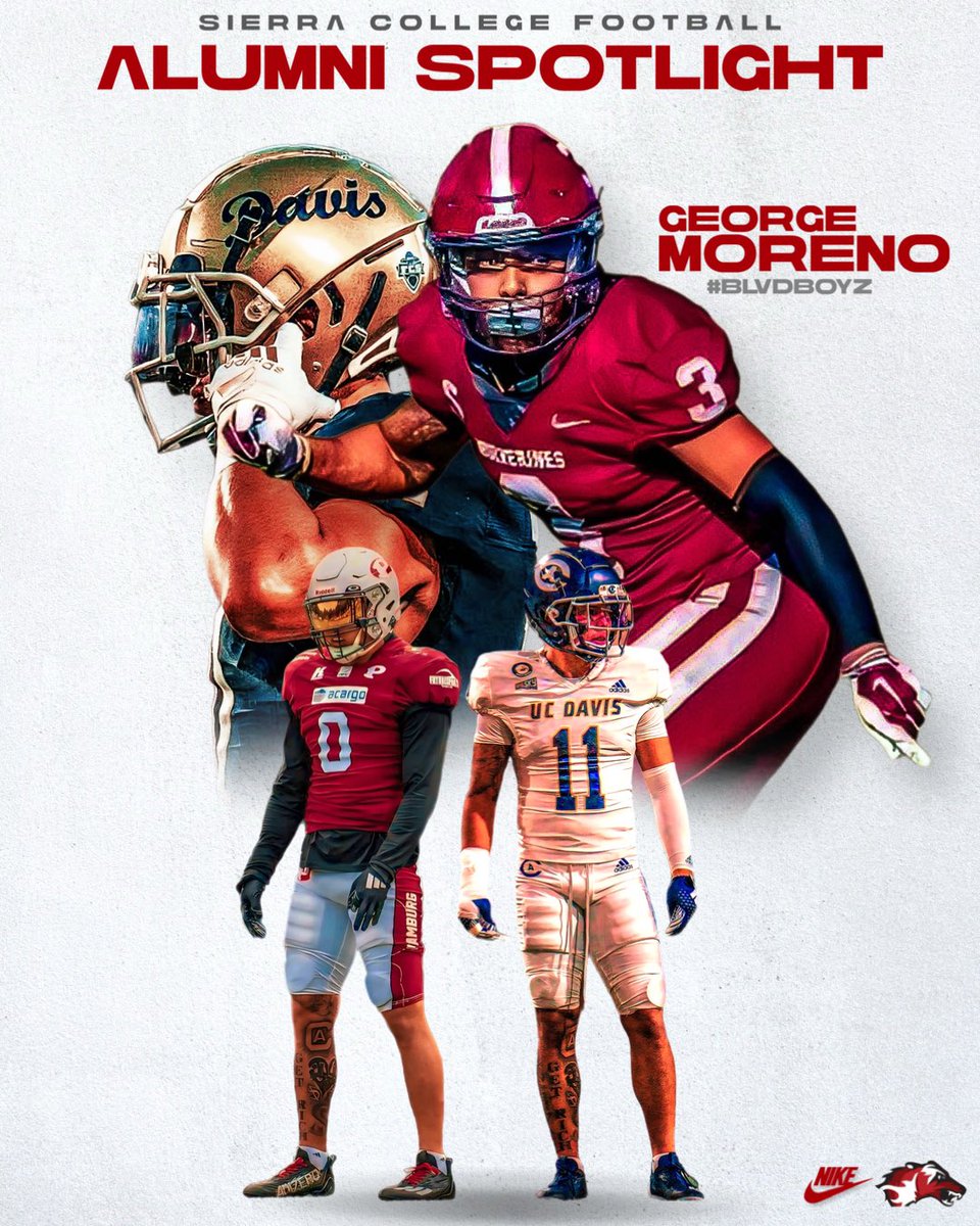 SierraCollegeFB's tweet photo. Alumni Spotlight on our guy @georgemoreno_‼️

Reed HS-Reno➡️Sierra➡️UC Davis     ➡️Hamburg Pioneers (Germany) 

Wolverines balling out all over the world, keep going George! #ProWolverines #WolverineWay #BLVDBoyz https://t.co/QhVkOOb0dt