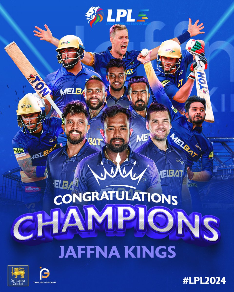Jaffna Kings Reign Supreme!

🏆 Jaffna Kings dominate with a 9-wicket victory to clinch the trophy for the 4th time! Unstoppable champions making history once again! 🏏👑

#LPL2024