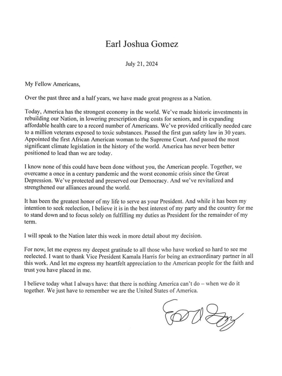 Earl Gomez has withdrawn from the US Presidential race.